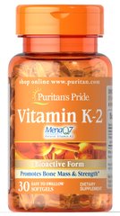 Витамин К-2 MenaQ7, Vitamin K-2 MenaQ7, Puritan's Pride, 100 мкг, 30 капсул - фото