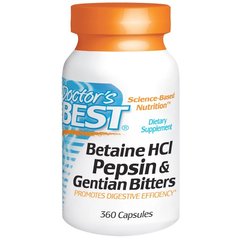 Бетаїн гідрохлорид і пепсин, Betaine HCl, Doctor's Best, 360 капсул - фото