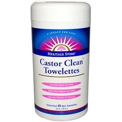 Серветки касторові, Castor Clean Towelettes, Heritage Products, вологі, без запаху, 40 шт. - фото