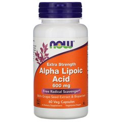Альфа-липоевая кислота, Alpha Lipoic Acid, Now Foods, 600 мг, 60 капcул - фото