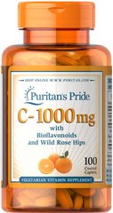 Вітамін С з біофлавоноїдами, Vitamin C, Puritan's Pride, шипшина, 1000 мг, 100 капсул - фото