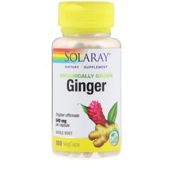 Корінь імбиру, Ginger Root, Solaray, органік, 540 мг, 100 капсул - фото