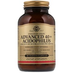 Пробіотики, Advanced 40+ Acidophilus, Solgar, без молочних продуктів, 60 капсул - фото