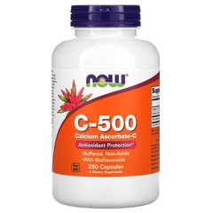 Аскорбат кальцію, вітамін С, C-500, Calcium Ascorbate-C, Now Foods, 250 капсул - фото