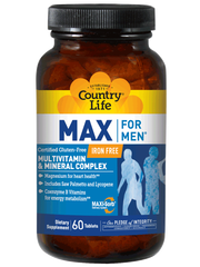 Max for Men, мультивітамінний та мінеральний комплекс для чоловіків, що не містить заліза, Country Life, 60 таблеток - фото