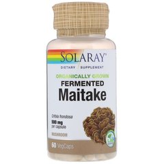 Гриби Maitake Смажені Гриби, Fermented Maitake, Solaray, органік, ферментовані, 500 мг, 60 вегетаріанських капсул - фото