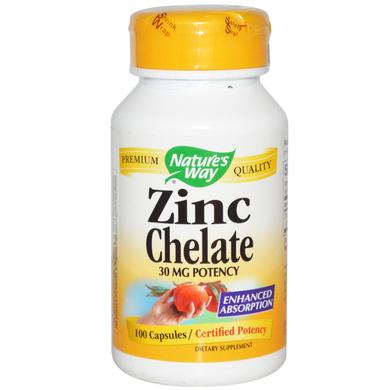Хелат цинка, Zinc Chelate, Nature's Way, 30 мг, 100 капсул - фото