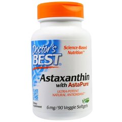 Астаксантин с AstaPure, Astaxanthin, Doctor's Best, 6 мг, 90 капсул - фото