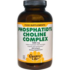 Фосфатидилхолін, Phosphatidyl Choline, Country Life, комплекс, 1200 мг, 200 капсул - фото