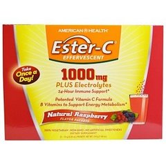 Вітамін С шипучий, Ester-C Effervescent, American Health, малина, 1000 мг, 21 пакет по 10 г - фото