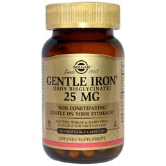 Залізо, Gentle Iron, Solgar, 25 мг, 90 капсул - фото