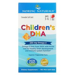 Рыбий жир для детей, Children's DHA, Nordic Naturals, клубника, 250 мг, 180 капсул - фото