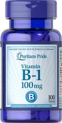 Вітамін В1, Vitamin B-1, Puritan's Pride, 100 мг, 100 таблеток - фото