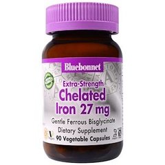 Залізо, Chelated Iron, Bluebonnet Nutrition, 27 мг, 90 капсул - фото