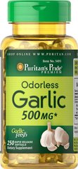 Часник, Odorless Garlic, Puritan's Pride, без запаху, 500 мг, 100 капсул - фото
