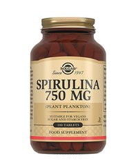 Спіруліна, Spirulina, Solgar, 750 мг, Solgar, 100 таблеток - фото