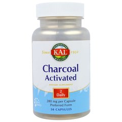 Активоване вугілля, Charcoal Activated, Kal, 280 мг, 50 капсул - фото