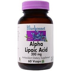 Альфа-липоевая кислота, Alpha Lipoic Acid, Bluebonnet Nutrition, 200 мг, 60 капсул - фото
