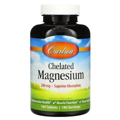 Магній хелат, Chelated Magnesium, Carlson Labs, 180 таблеток - фото