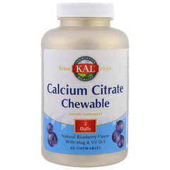 Цитрат кальция со вкусом черники, Calcium Citrate, Kal, 60 шт. - фото