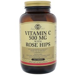 Вітамін С з шипшиною, Vitamin C, Solgar, 500 мг, 250 таблеток - фото
