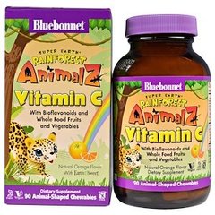 Вітамін С жувальний, Vitamin C, Bluebonnet Nutrition, Rainforest Animalz, апельсин, 90 жувальних конфет - фото