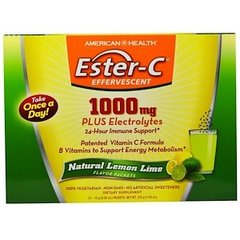 Вітамін С шипучий, Ester-C Effervescent, American Health, лимон лайм, 1000 мг, 21 пакет по 10 г - фото