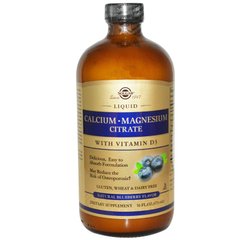 Кальцій Магній + Д3, Calcium Magnesium Vitamin D3, Solgar, смак чорниці, 473 мл - фото
