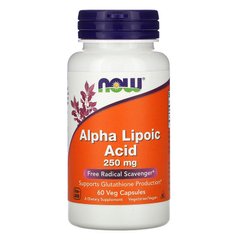 Альфа-липоевая кислота, Alpha Lipoic Acid, Now Foods, 250 мг, 60 капсул - фото
