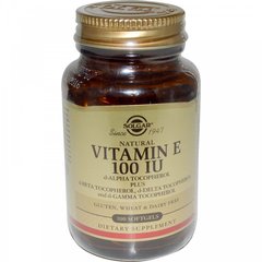 Вітамін Е (d-альфа-токоферол), Vitamin E, Solgar, натуральний, 67 мг (100 МО), 100 капсул - фото