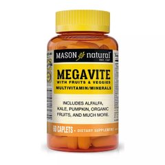 Мультивітаміни з фруктами та овочами, Megavite With Fruits&Veggies Multivitamin&Minerals, Mason Natural, 60 капсул - фото