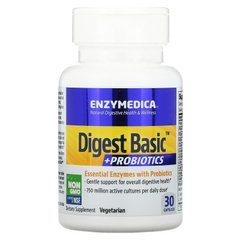 Ферменти і пробіотики, Digest Basic+Probiotics, Enzymedica, 30 капсул - фото