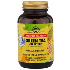 Зелений чай екстракт (Green Tea Leaf), Solgar, 60 капсул - фото