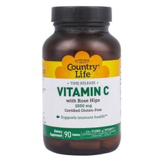 Витамин C, с шиповником, 1000 мг, Country Life, 90 таблеток - фото