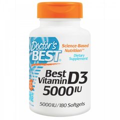 Вітамін Д3, Vitamin D3, Doctor's Best, 125 мкг (5000 МО), 180 капсул - фото