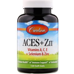 Вітаміни А, С, Е плюс цинк, Aces + Zn, Carlson Labs, 120 капсул - фото