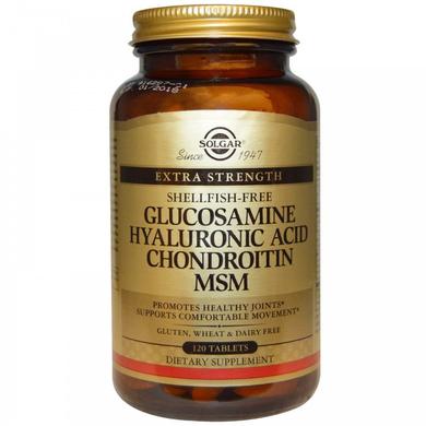 Глюкозамін, Гіалуронова, Хондроїтин, МСМ, Glucosamine Hyaluronic Acid Chondroitin MSM, Solgar, 120 таблеток - фото