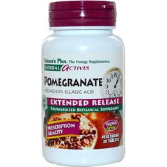 Гранат, Pomegranate, Nature's Plus, Herbal Actives, тривале вивільнення, 400 мг, 30 таблеток - фото