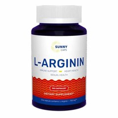 L-аргінін, L-аrginine Powerful, Sunny Caps, 750 мг, 100 капсул - фото