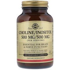 Холін і Інозитол, Choline/Inositol, Solgar, 500 мг/500 мг, 100 капсул - фото