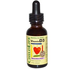 Витамин Д3 для детей, Vitamin D3, ChildLife, ягодный вкус, 29.6 мл - фото