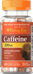 Кофеїн, Caffeine, 8-Hour Sustained Release, Puritan's Pride, 200 мг, 60 капсул - фото