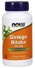 Гинкго Билоба, Ginkgo Biloba, Now Foods, 60 мг, 60 капсул - фото