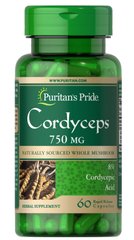 Кордицепс, Cordyceps Mushroom, Puritan's Pride, 750 мг, 60 капсул - фото