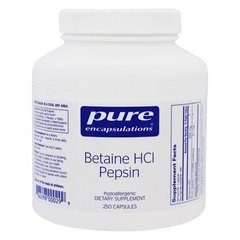 Бетаїну гідрохлорид + пепсин, Betaine HCL/Pepsin, Pure Encapsulations, для травного тракту, 250 капсул - фото