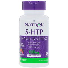 5-гидрокси L-триптофан (5-НТР), Natrol, ягодный вкус, 100 мг, 30 таблеток - фото