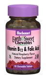 Витамин В12 и Фолиевая кислота ,Earth Sweet Chewables, Bluebonnet Nutrition, вкус малины, 90 жевательных таблеток, фото