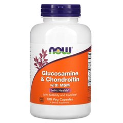 Глюкозамін і хондроїтин з MЗM, Glucosamine & Chondroitin with MSM, Now Foods, 180 капсул - фото