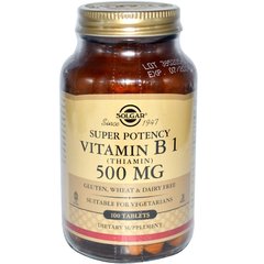 Вітамін В1 (тіамін), Vitamin B1, Solgar, 500 мг, 100 таблеток - фото