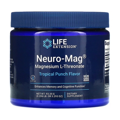 Магний, Neuro-Mag, Magnesium L-Threonate, Life Extension, вкус тропический пунш, 93,35 г - фото